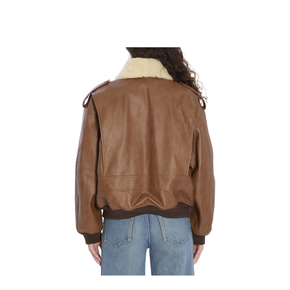 Bomber Jacket in Hammered Leather and Shearling - Image 4