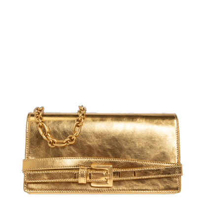 Shuffle Lamé Leather Wallet on Chain - Gold - Image 1