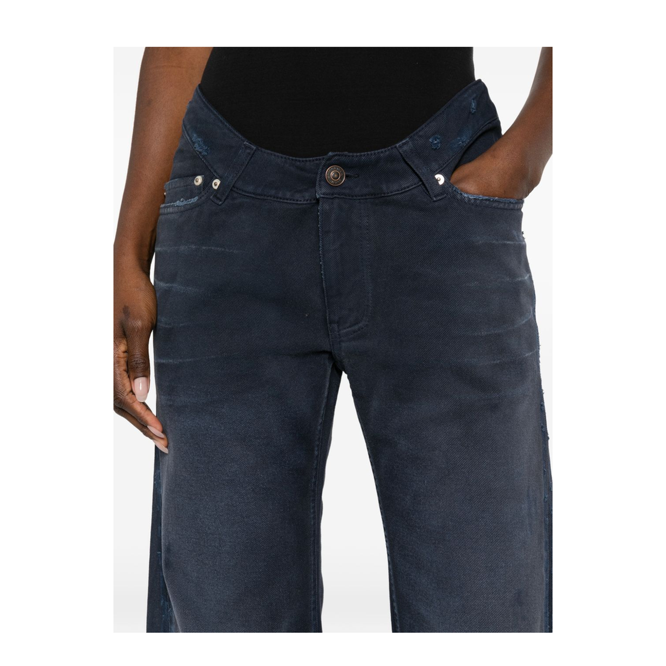 Curved Waist Pants in Navy/Dirty Dark - Image 5