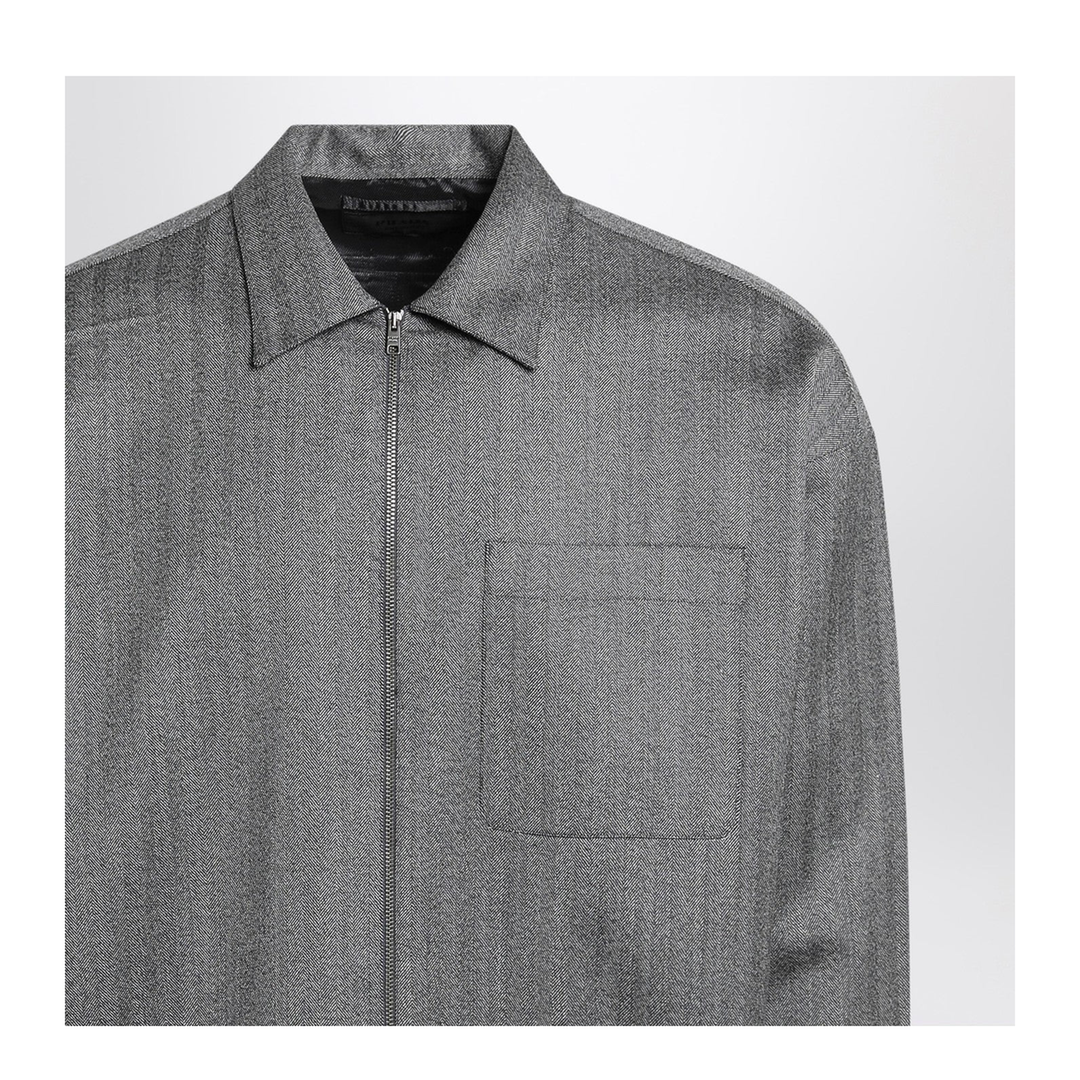 Gray Wool Overshirt with Zip - Image 2