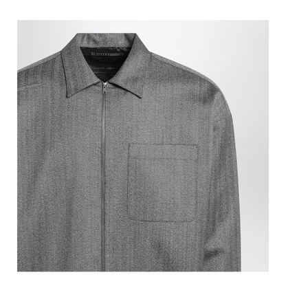 Gray Wool Overshirt with Zip - Image 2