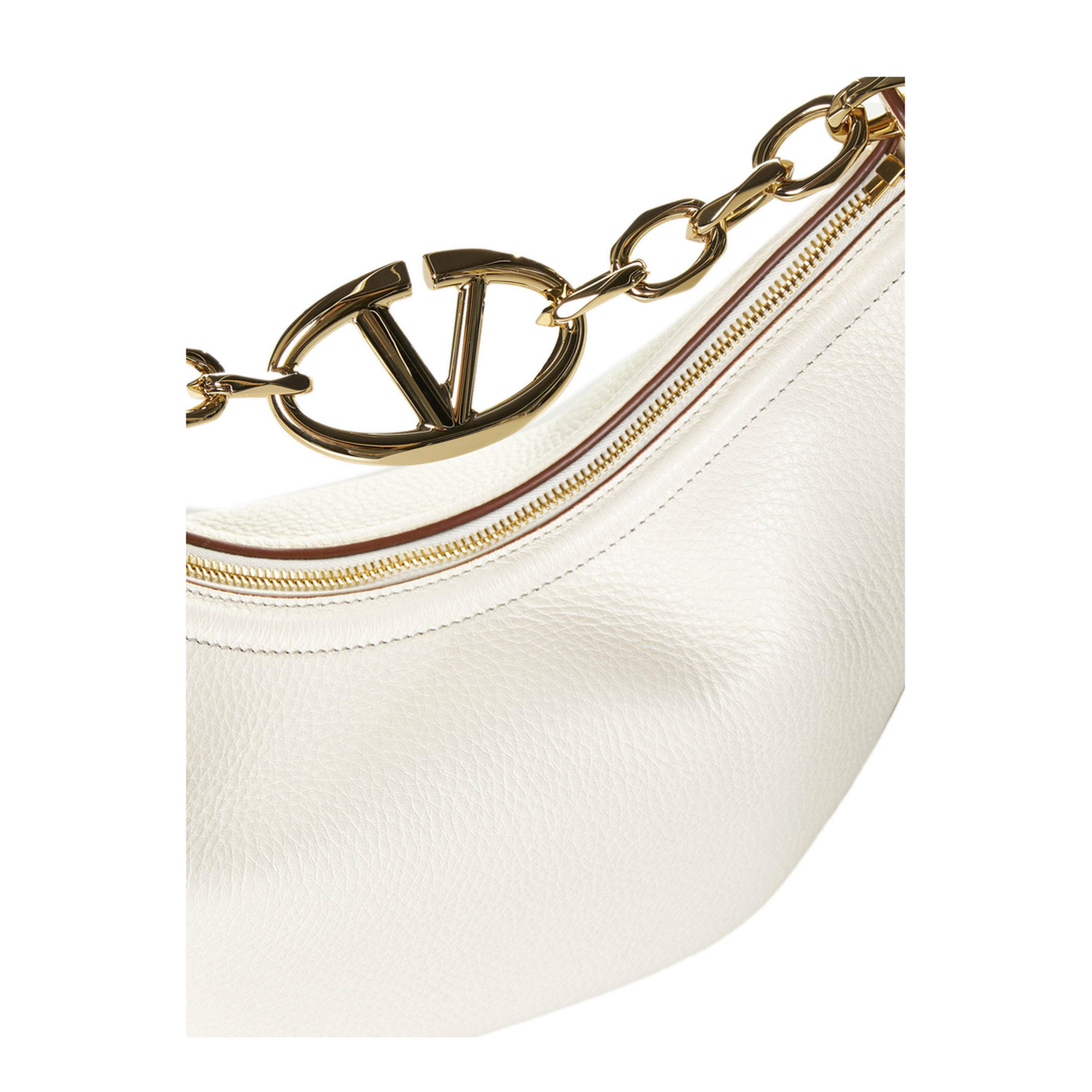 Ivory Leather Small Hobo Vlogo Moon Handbag - Image 4