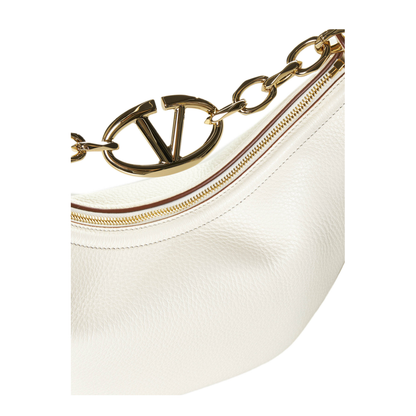 Ivory Leather Small Hobo Vlogo Moon Handbag - Image 4