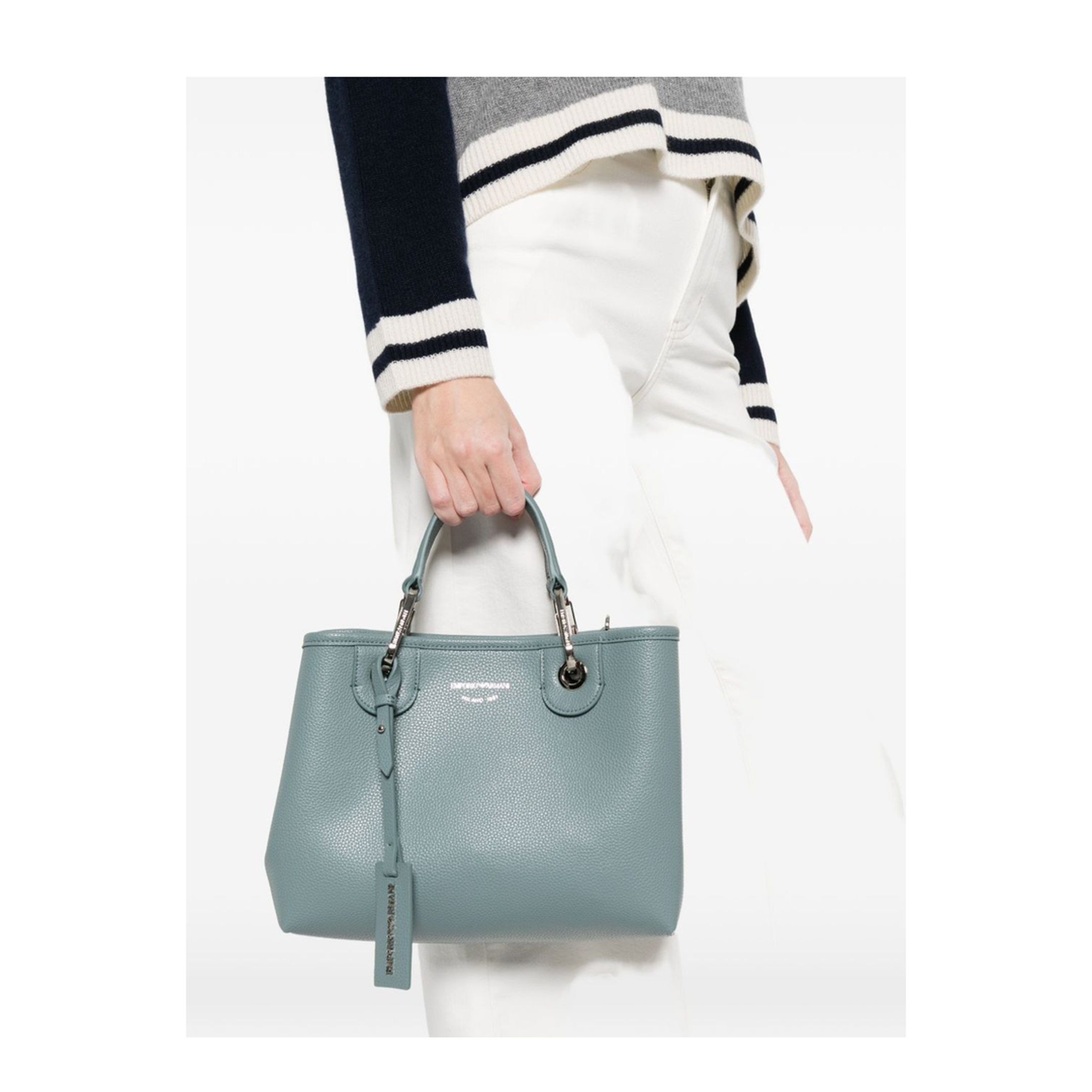 MyEA Small Coated Textile Shopper Bag - Light Blue - Image 4