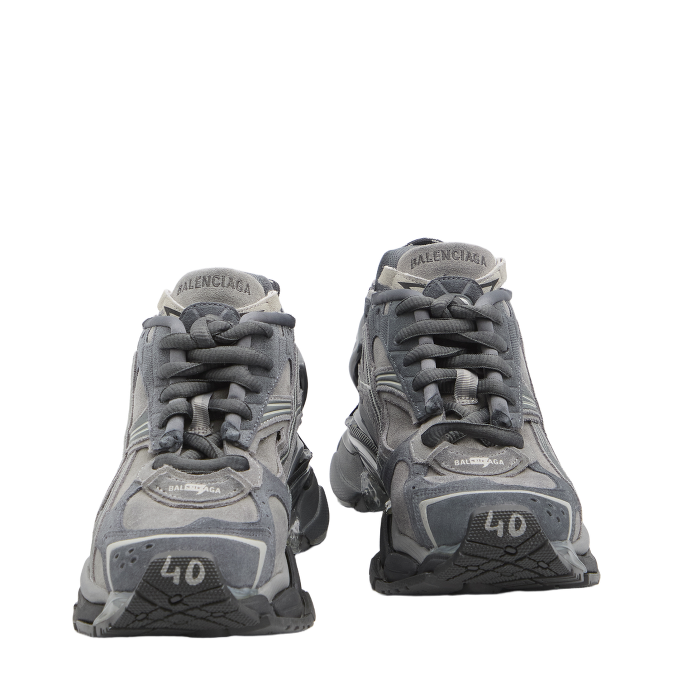 Runner Sneakers in Grey Leather and Textile - Image 5