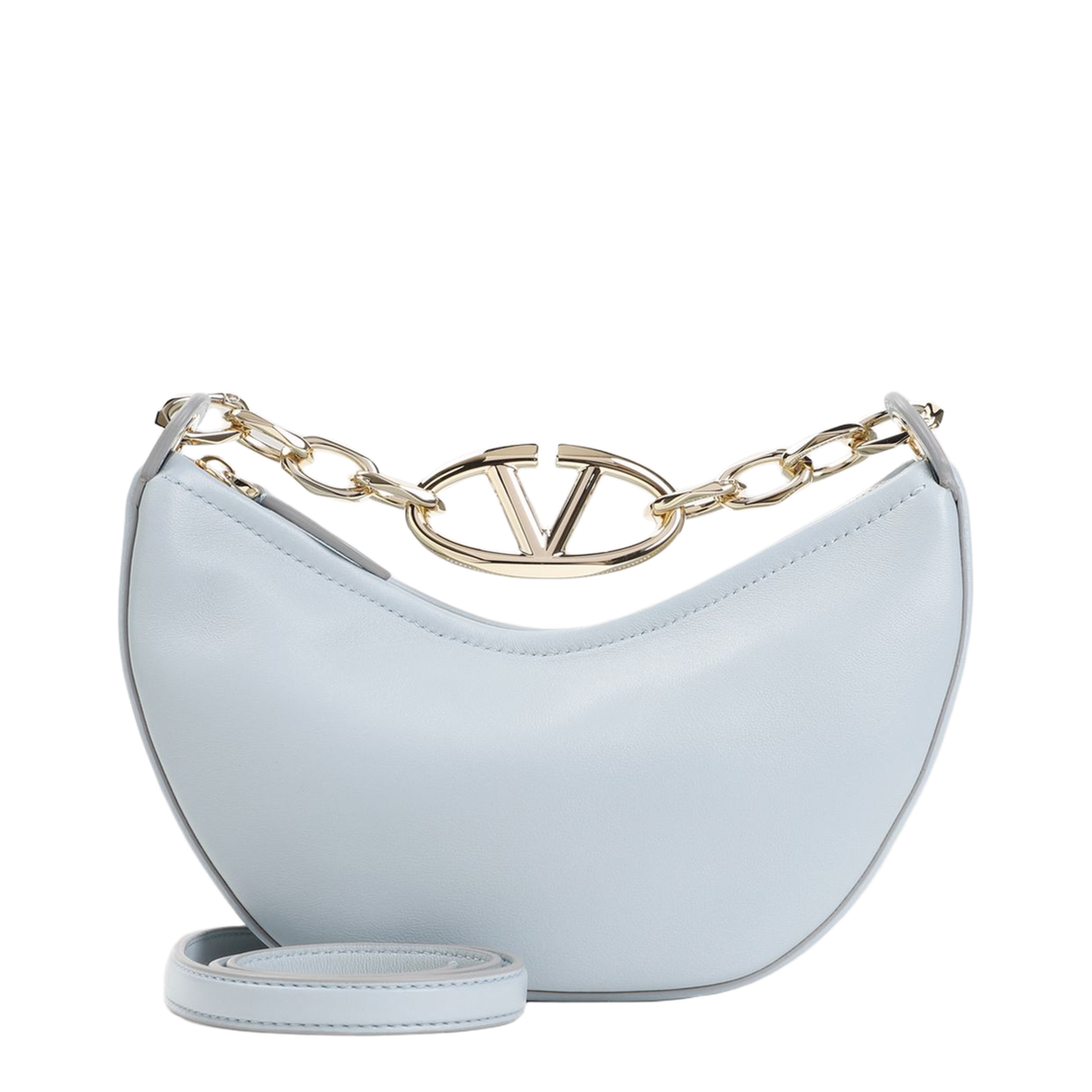 Light Blue Leather Mini Hobo Handbag - Image 2