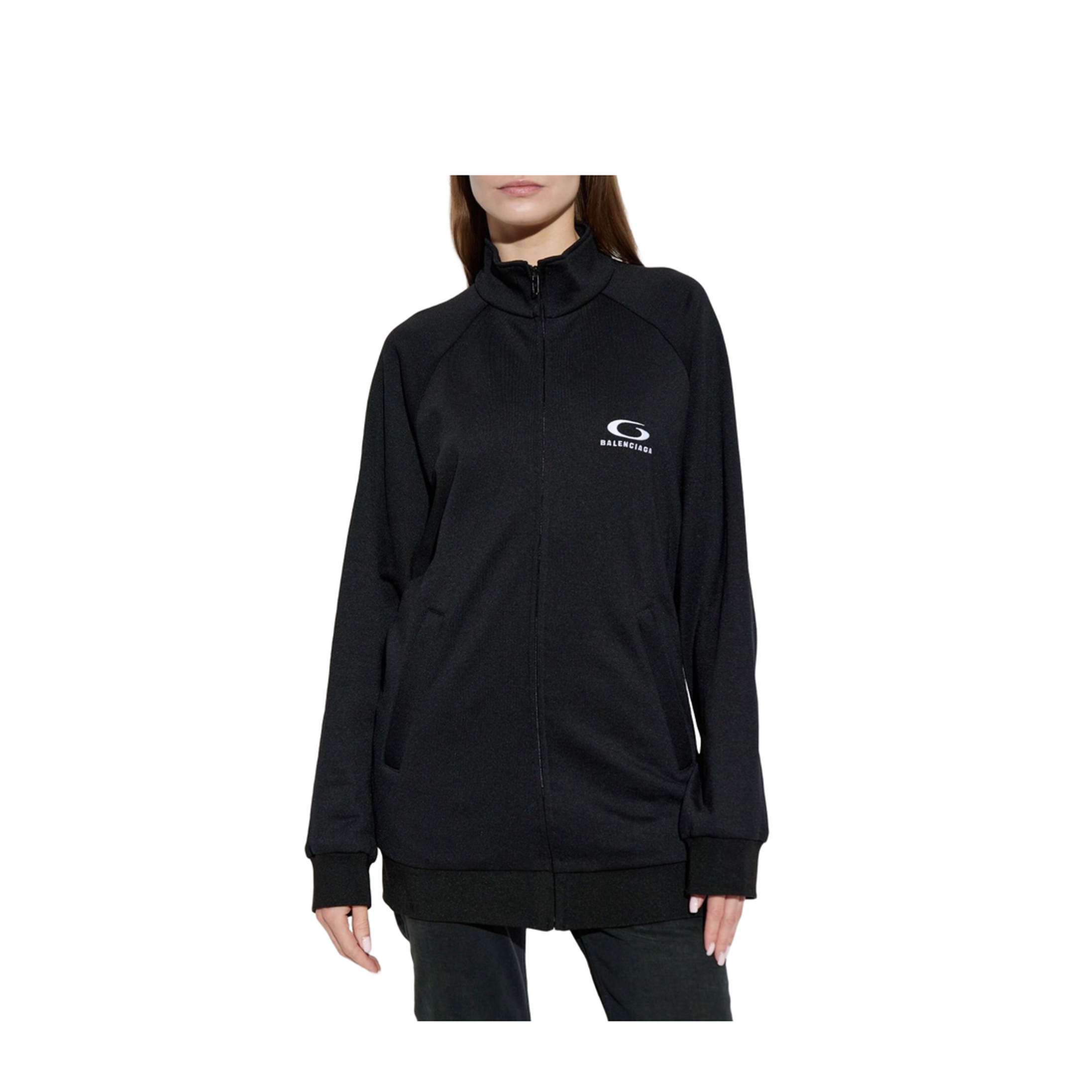 Black Cotton Zip-Up Tracksuit Jacket - Image 4