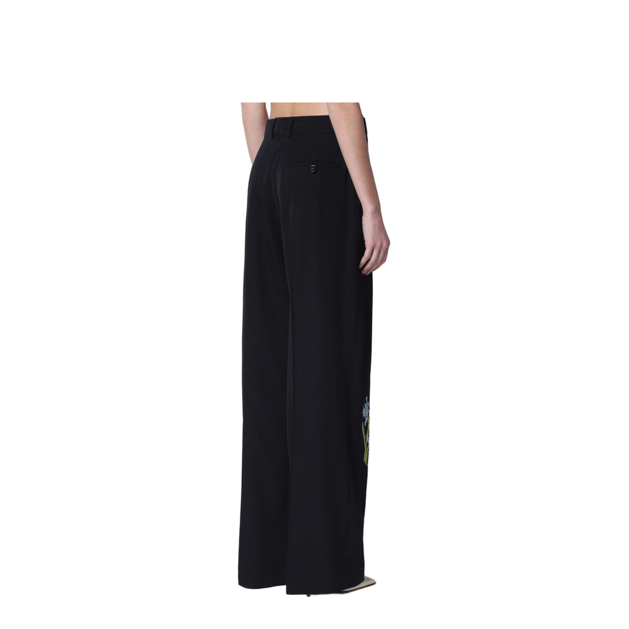 Black Wool Trousers with Floral Embroidery - Image 2