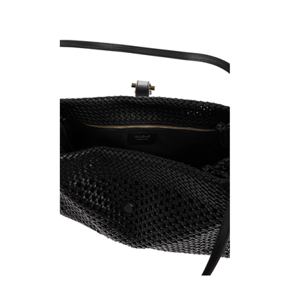 Mia Large Woven Leather Tote - Nero - Image 5