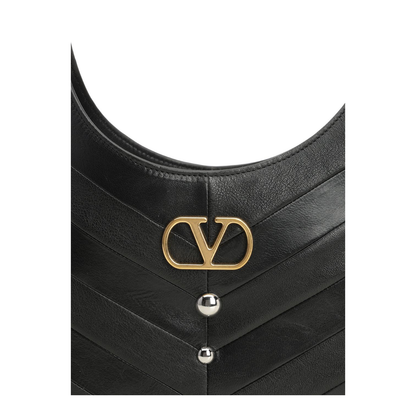 Hoboho Nappa Leather Hobo Bag With Chevron Pattern And Studs Black - Image 5