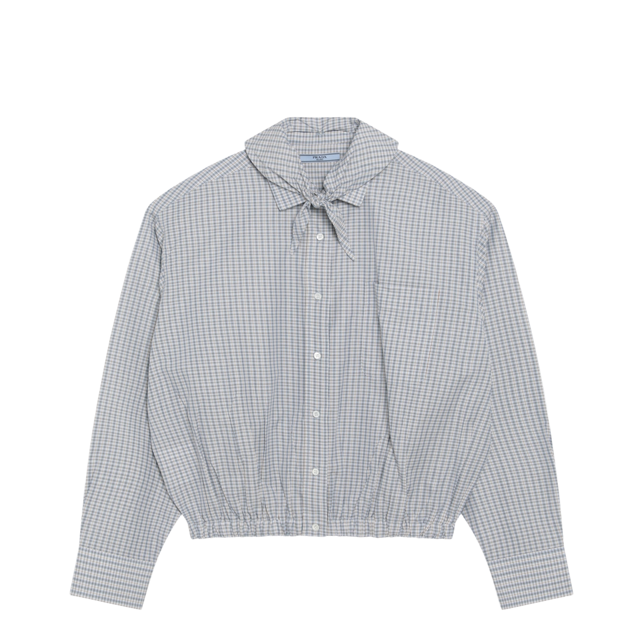 Sand-colored Check Cotton Shirt with Scarf - Image 1