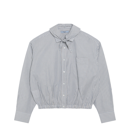 Sand-colored Check Cotton Shirt with Scarf - Image 1