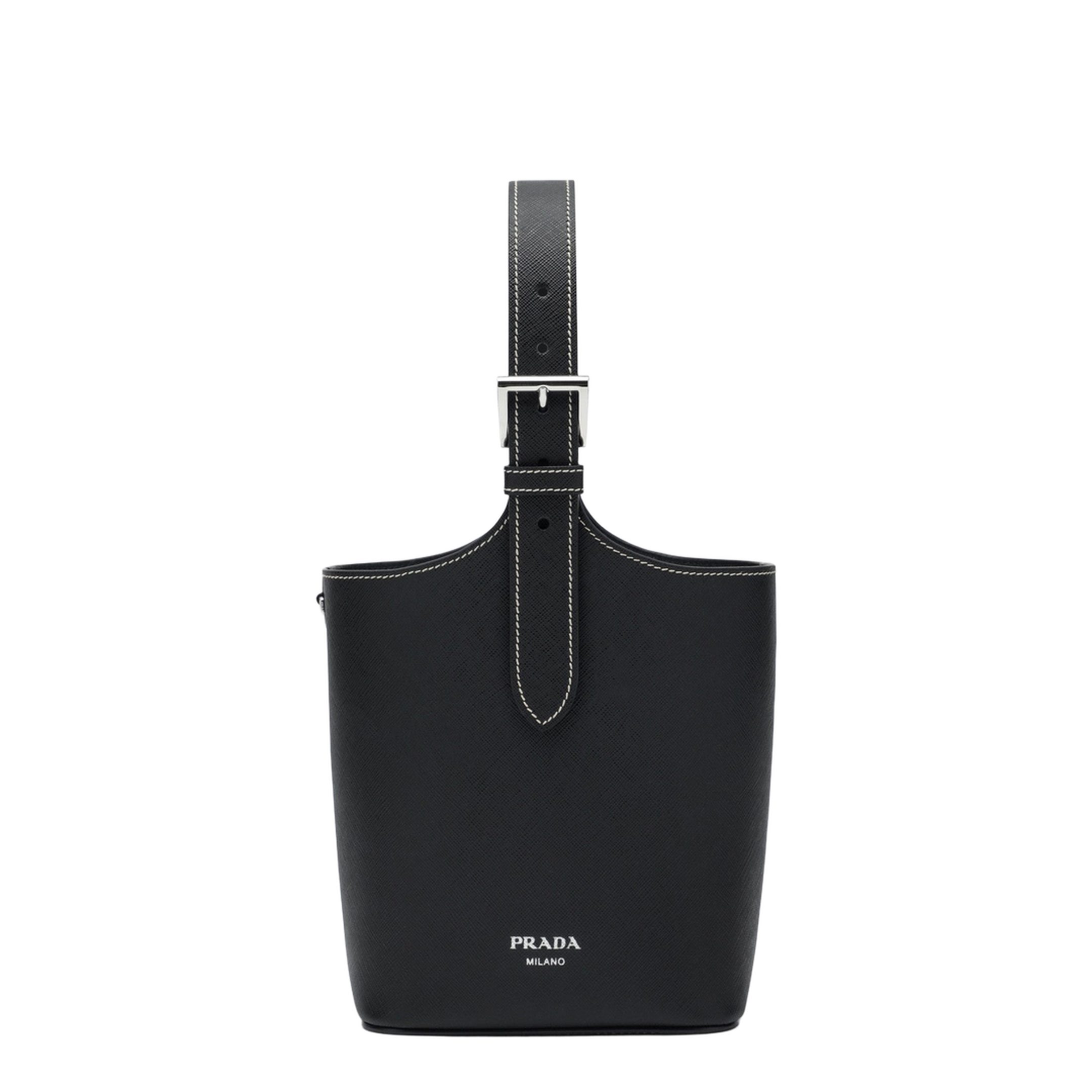 Smooth Leather Bucket Bag - Black - Image 1