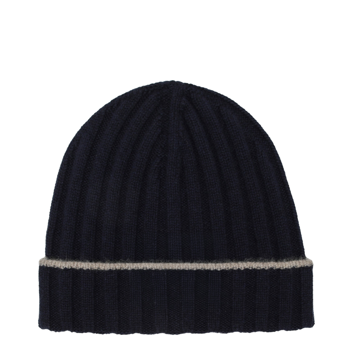 Ribbed Cashmere Beanie In Navy Blue - Image 1