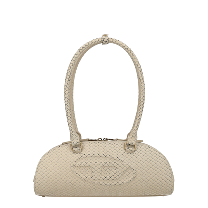 1DR Dome Elongated Snake-Effect Leather Shoulder Bag - Beige - Image 1