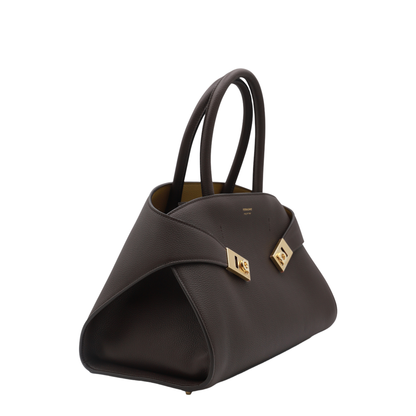 Hug Medium Hammered Calfskin Top Handle Bag - Testa Di Moro / Burnt Ocher - Image 3
