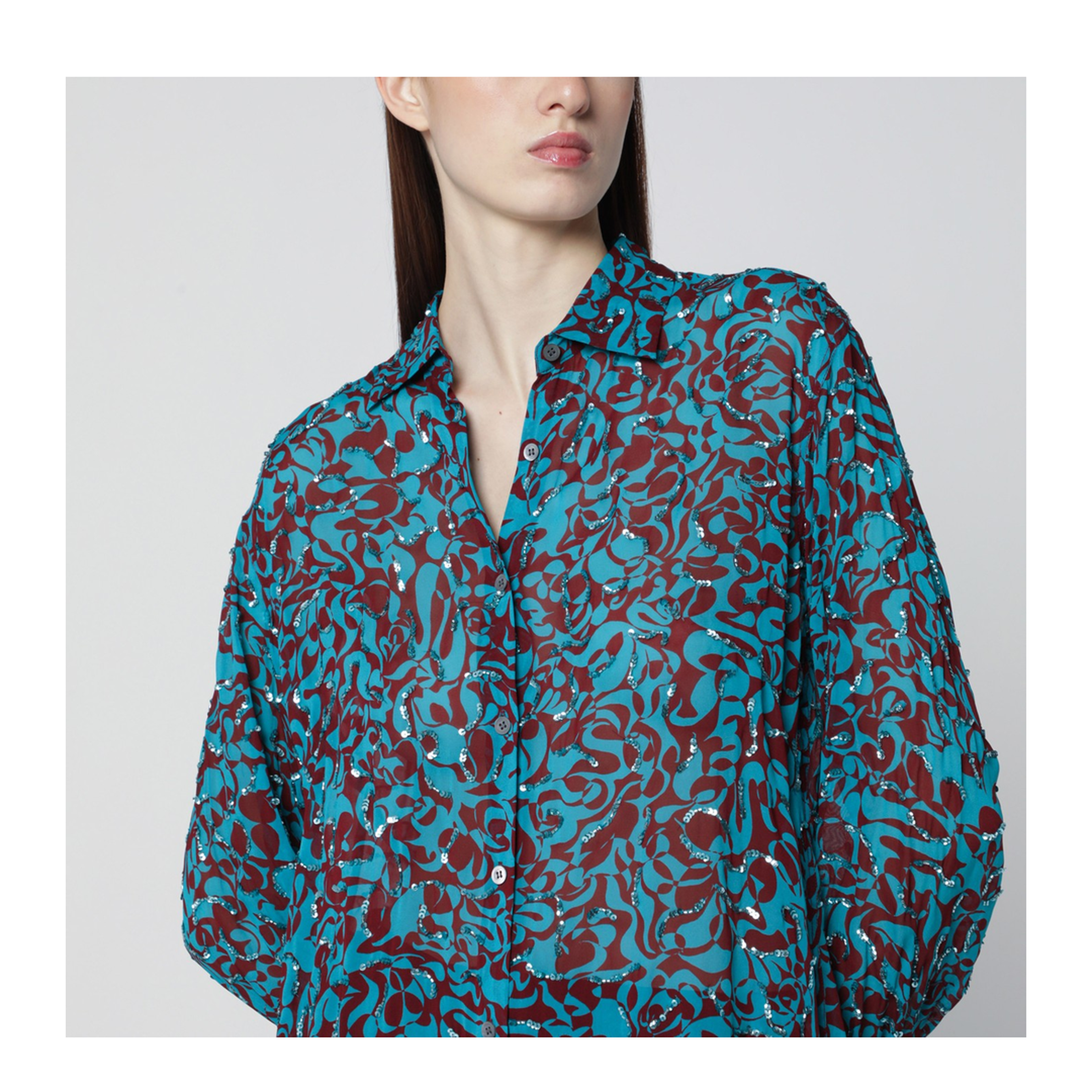 Shirt with Turquoise Sequin Print - Image 2