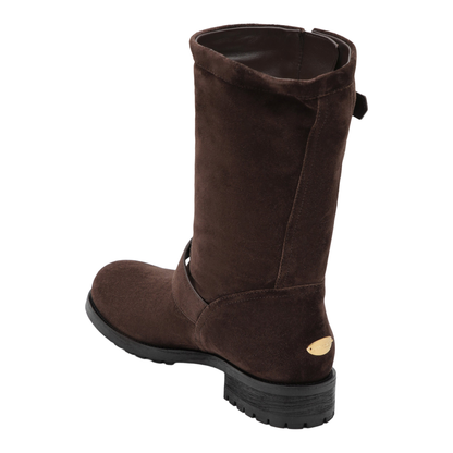 Chocolate Suede Biker Boots - Image 2