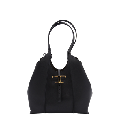 T Timeless Small Calf Leather Shopping Bag - Black - Image 1