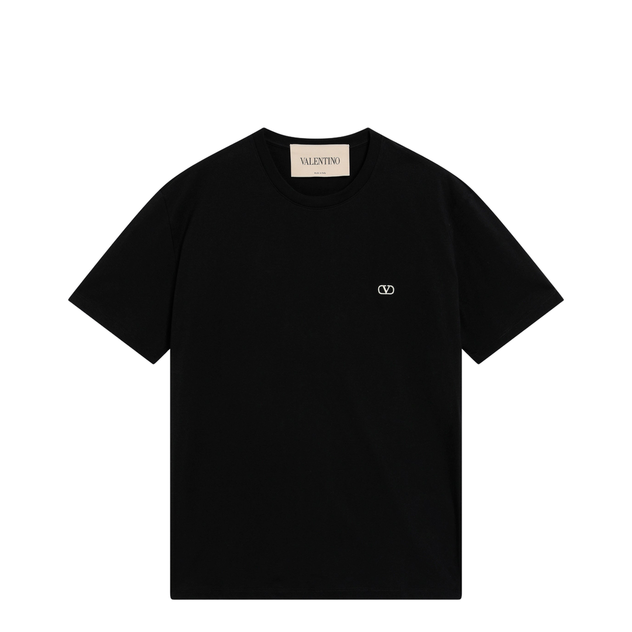 Black Cotton T-Shirt with VLogo Embroidery - Image 1