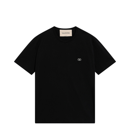 Black Cotton T-Shirt with VLogo Embroidery - Image 1