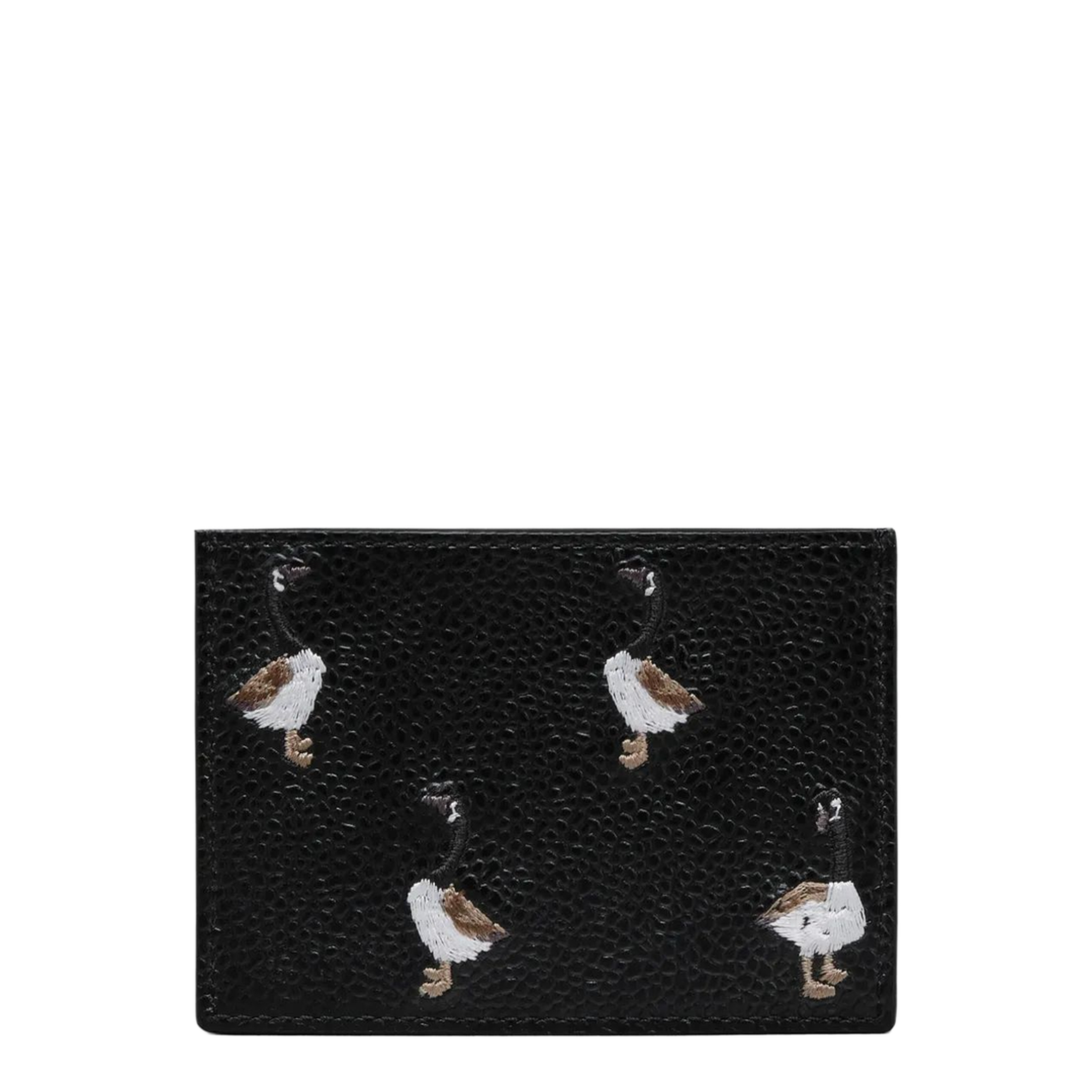 Pebble Grain Goose Embroidery Single Card Holder - Black - Image 5