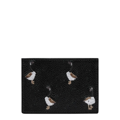 Pebble Grain Goose Embroidery Single Card Holder - Black - Image 5
