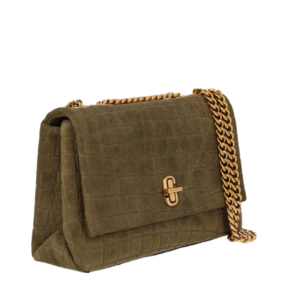 Slim Croc Suede Dual Chain Shoulder Bag - Olive Green - Image 4