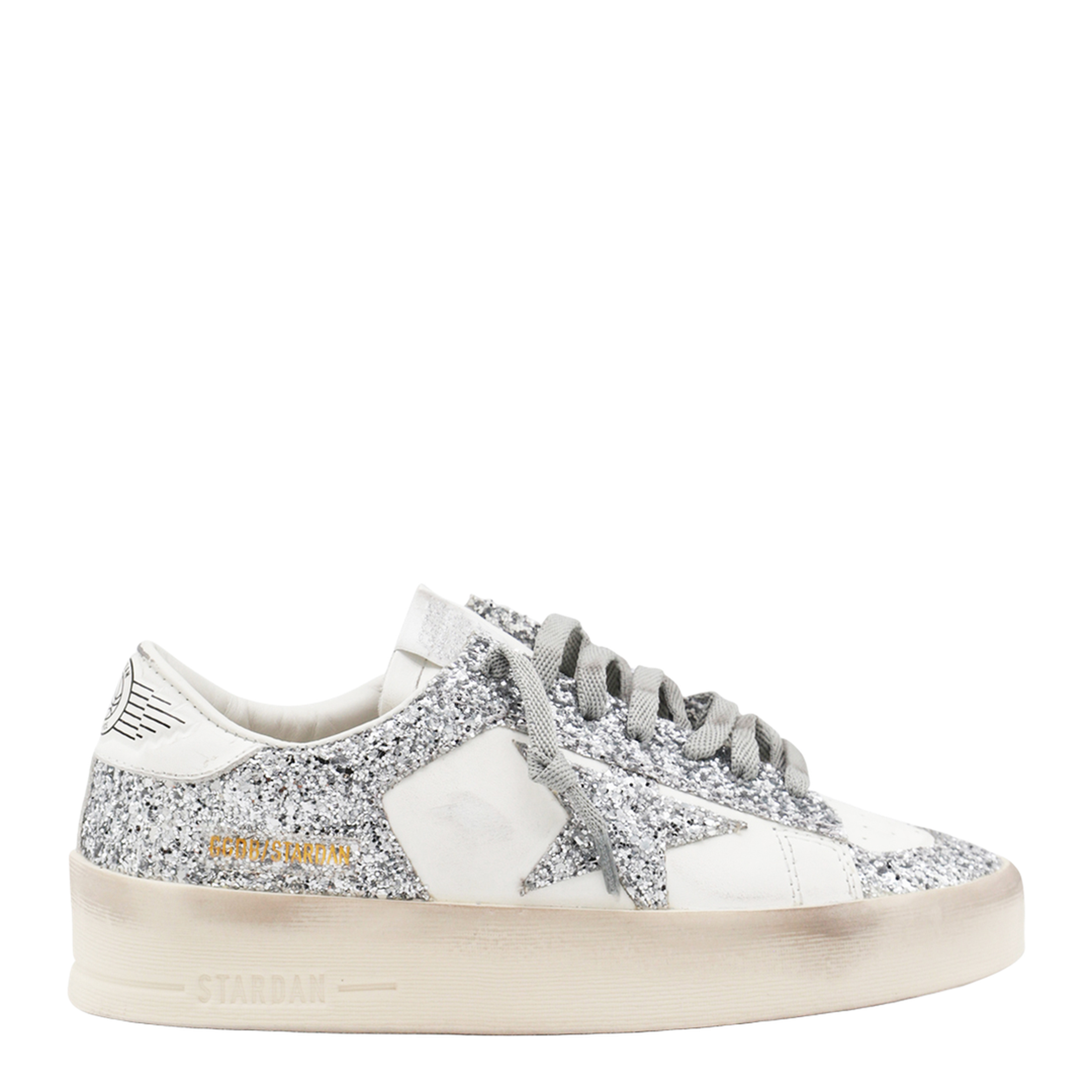 Stardan Sneakers in White and Silver Glitter - Image 1