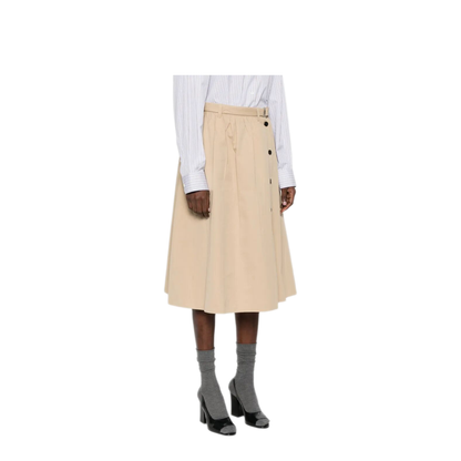Button-Detail Belted Cotton Midi Skirt - Image 4