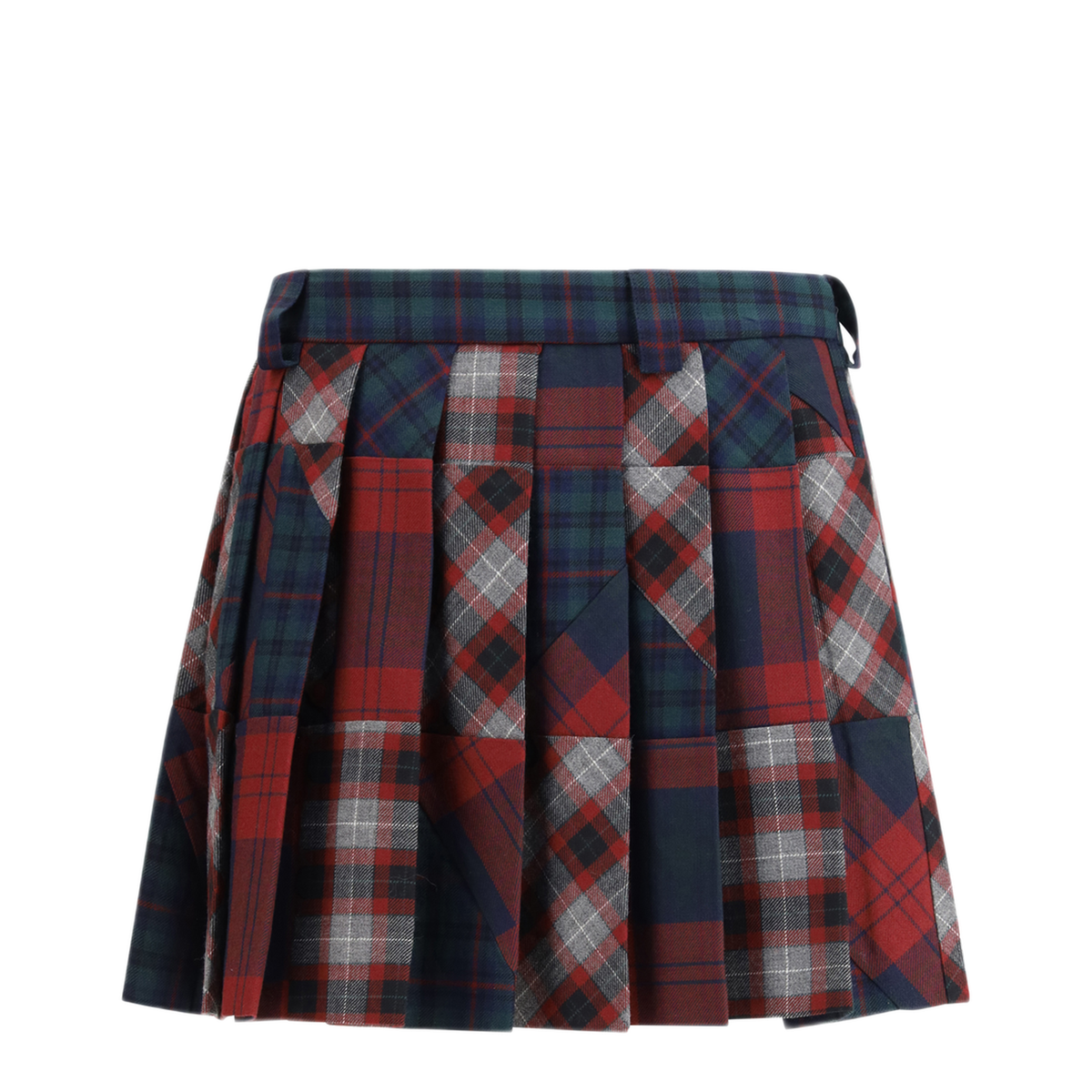 Pleated Patchwork Tartan Mini Skirt - Image 1