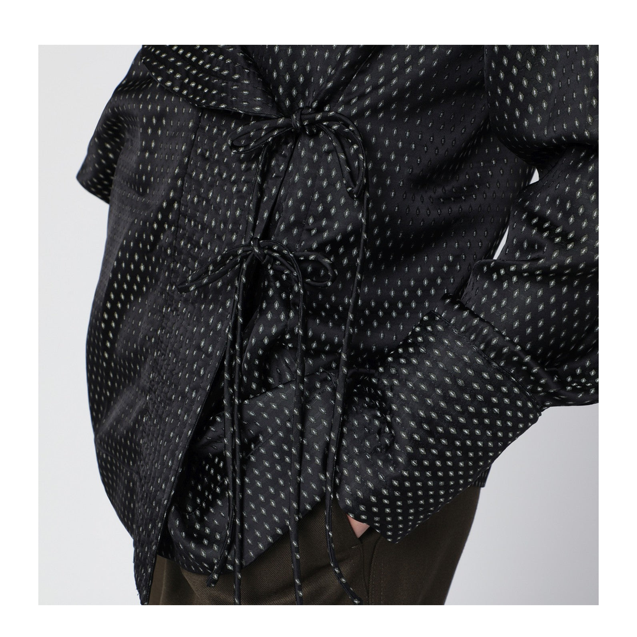 Black Wrap Shirt with Jacquard Texture - Image 2