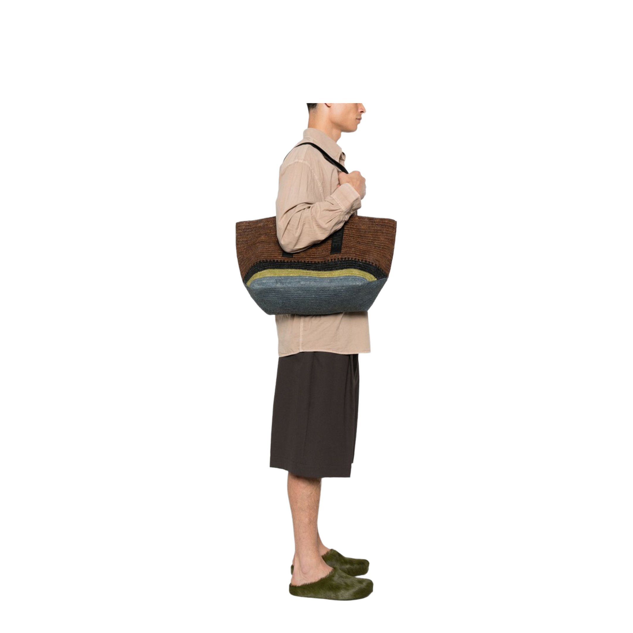 Fold Raffia Tote Bag - Brown - Image 2