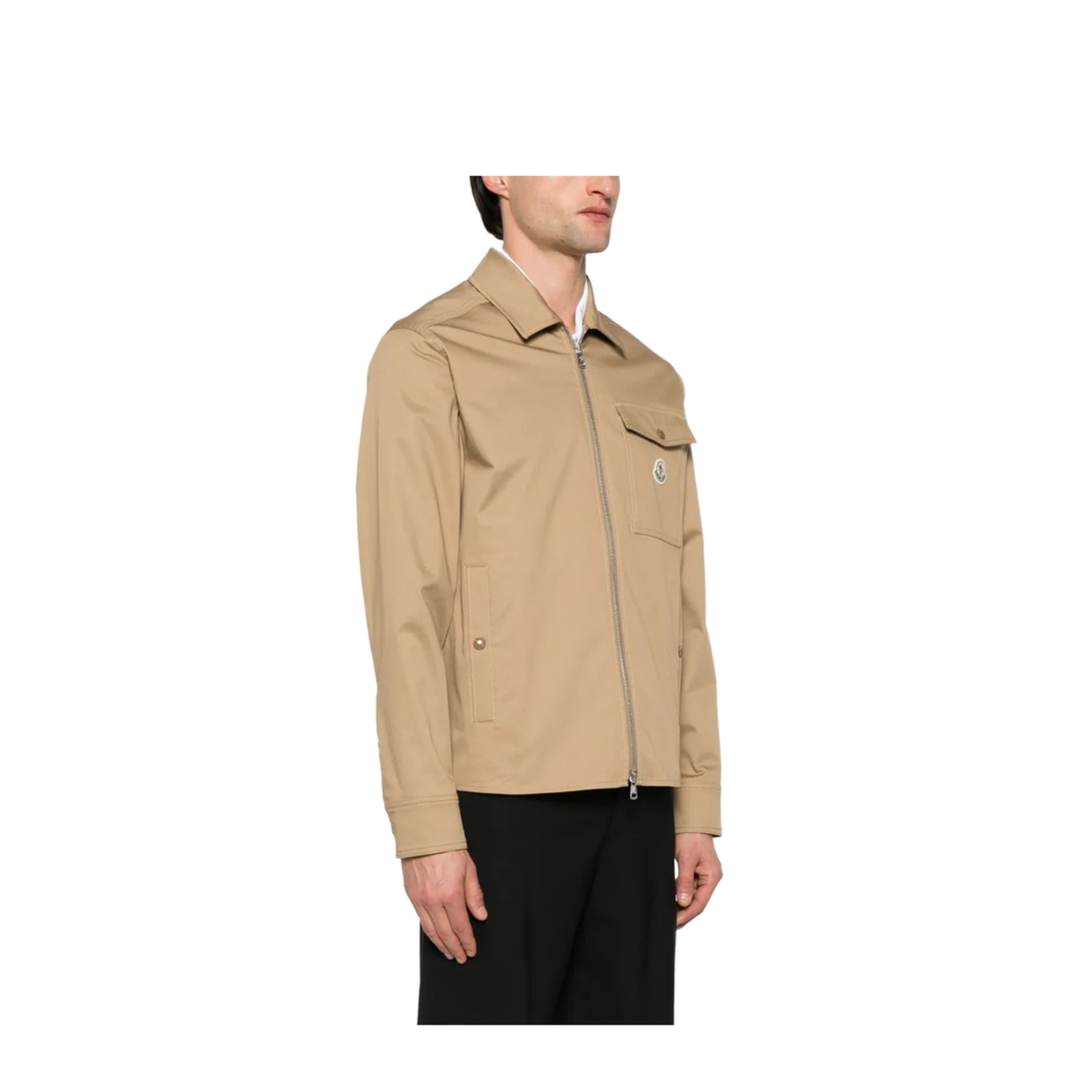 Beige Cotton Blend Gabardine Shirt Jacket - Image 3