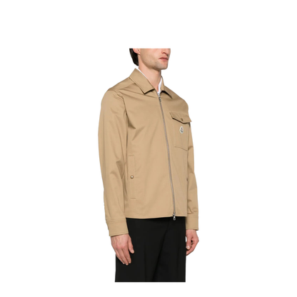 Beige Cotton Blend Gabardine Shirt Jacket - Image 3
