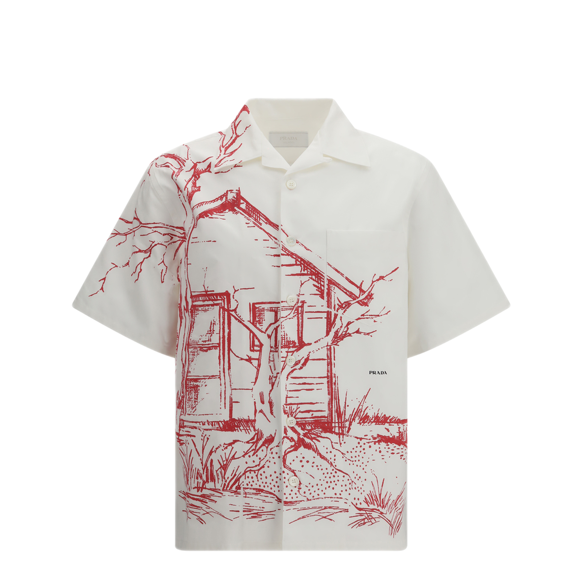 Printed Bowling Shirt With Cabin Print - Image 1