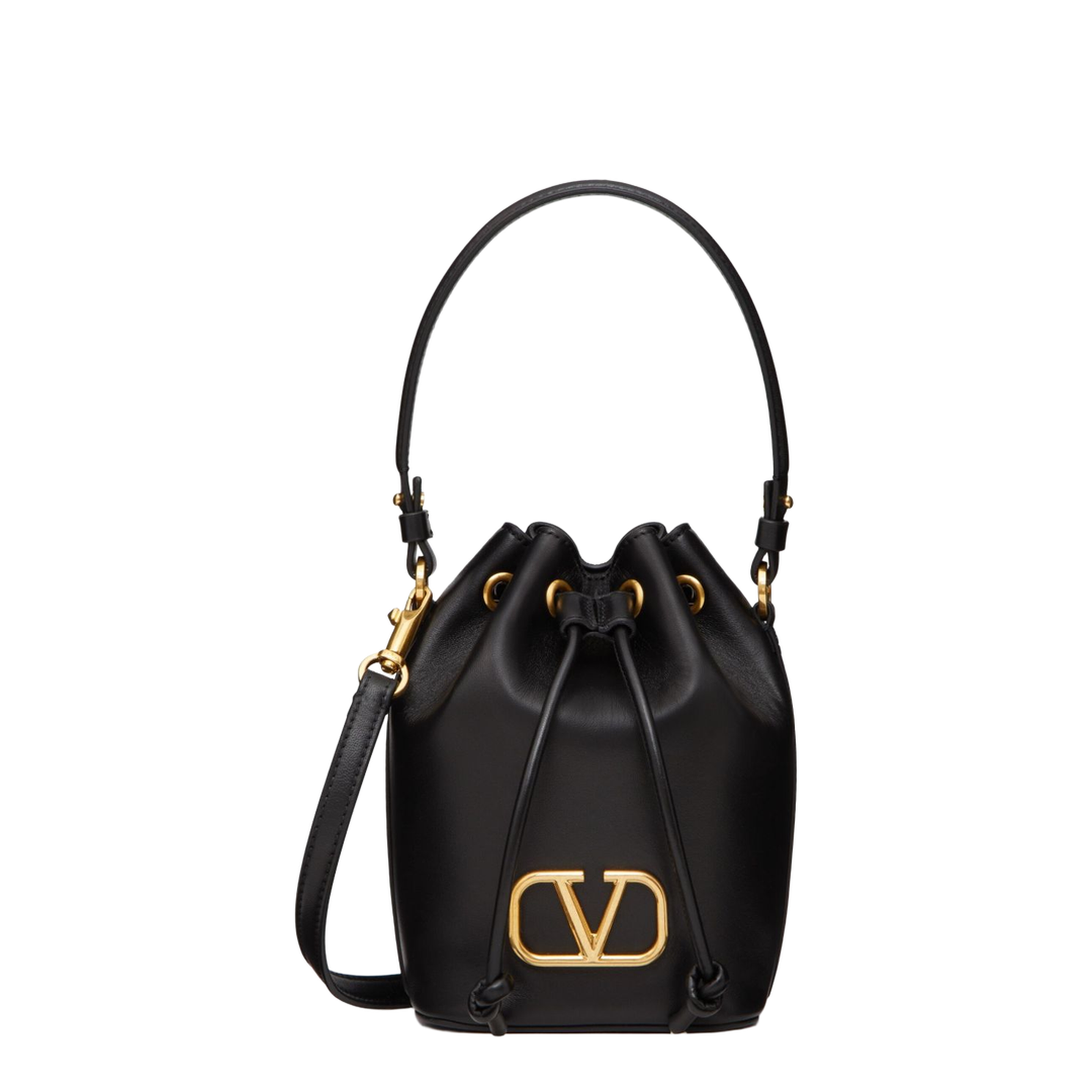VLogo Signature Mini Smooth Leather Bucket Bag - Black - Image 1