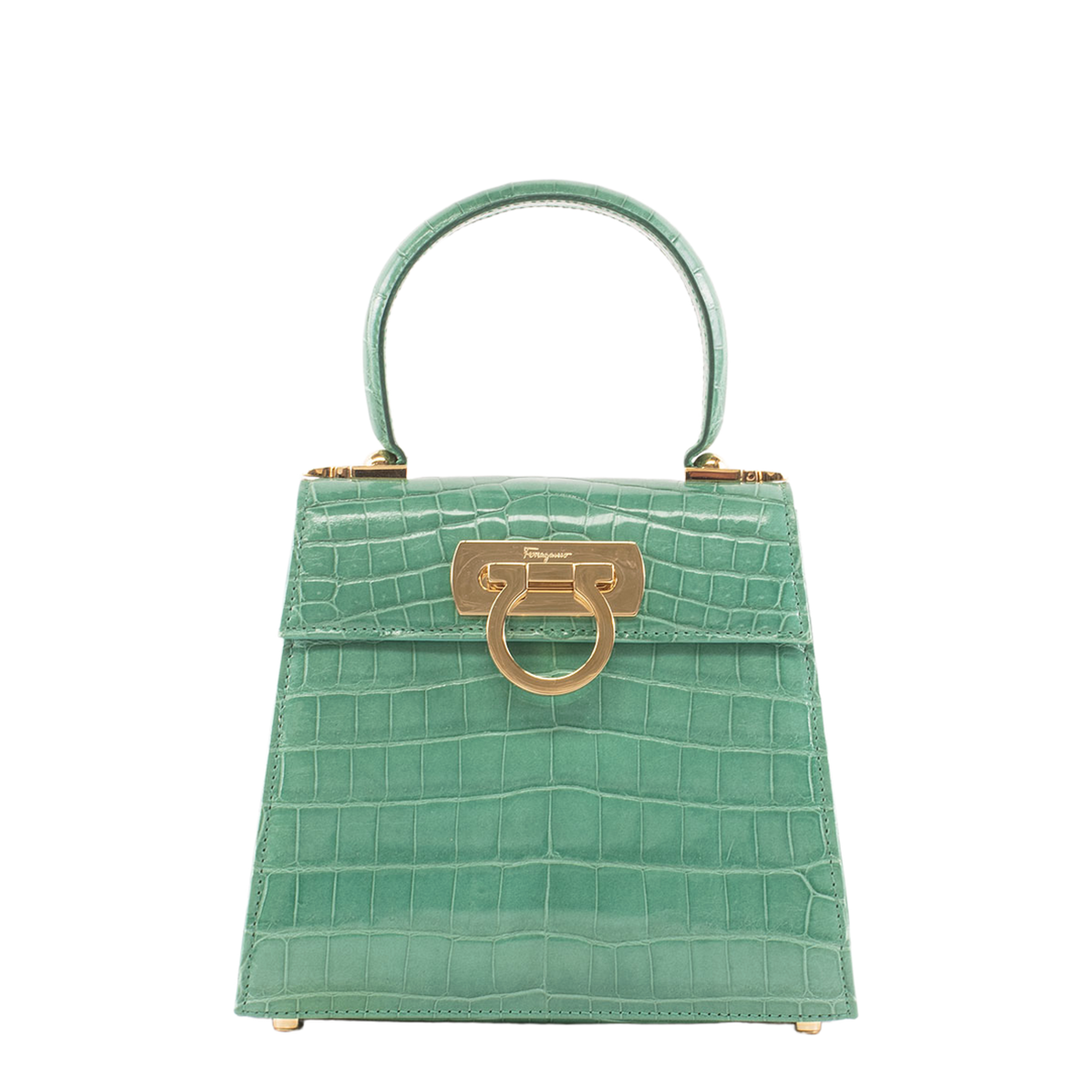 Iconic Top Handle Small Crocodile Leather Top Handle Bag - Green - Image 1