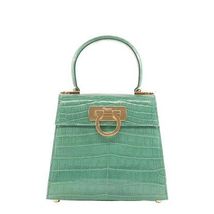 Iconic Top Handle Small Crocodile Leather Top Handle Bag - Green - Image 1