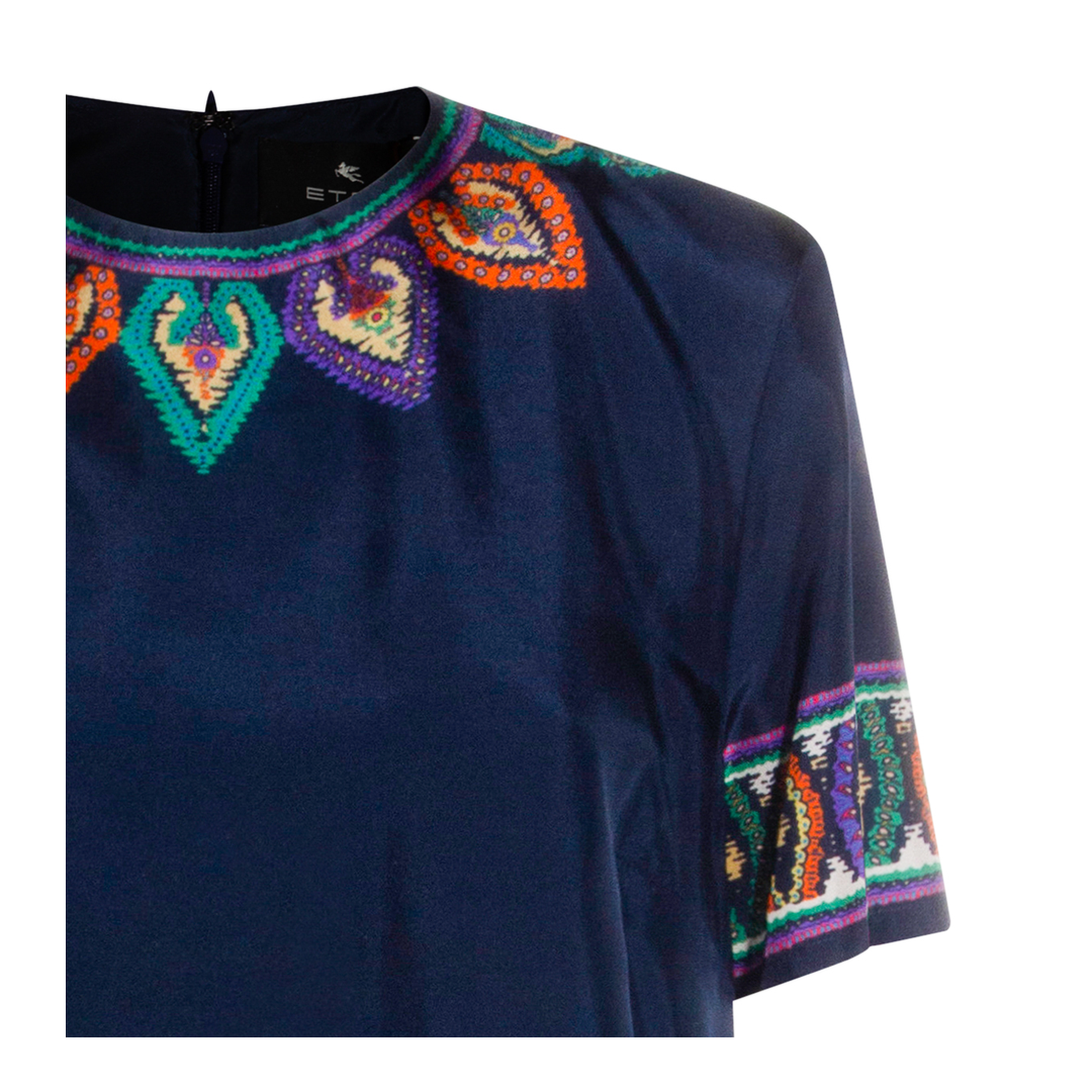 Blue Paisley-print Habotai Silk Tunic Short Dress - Image 5