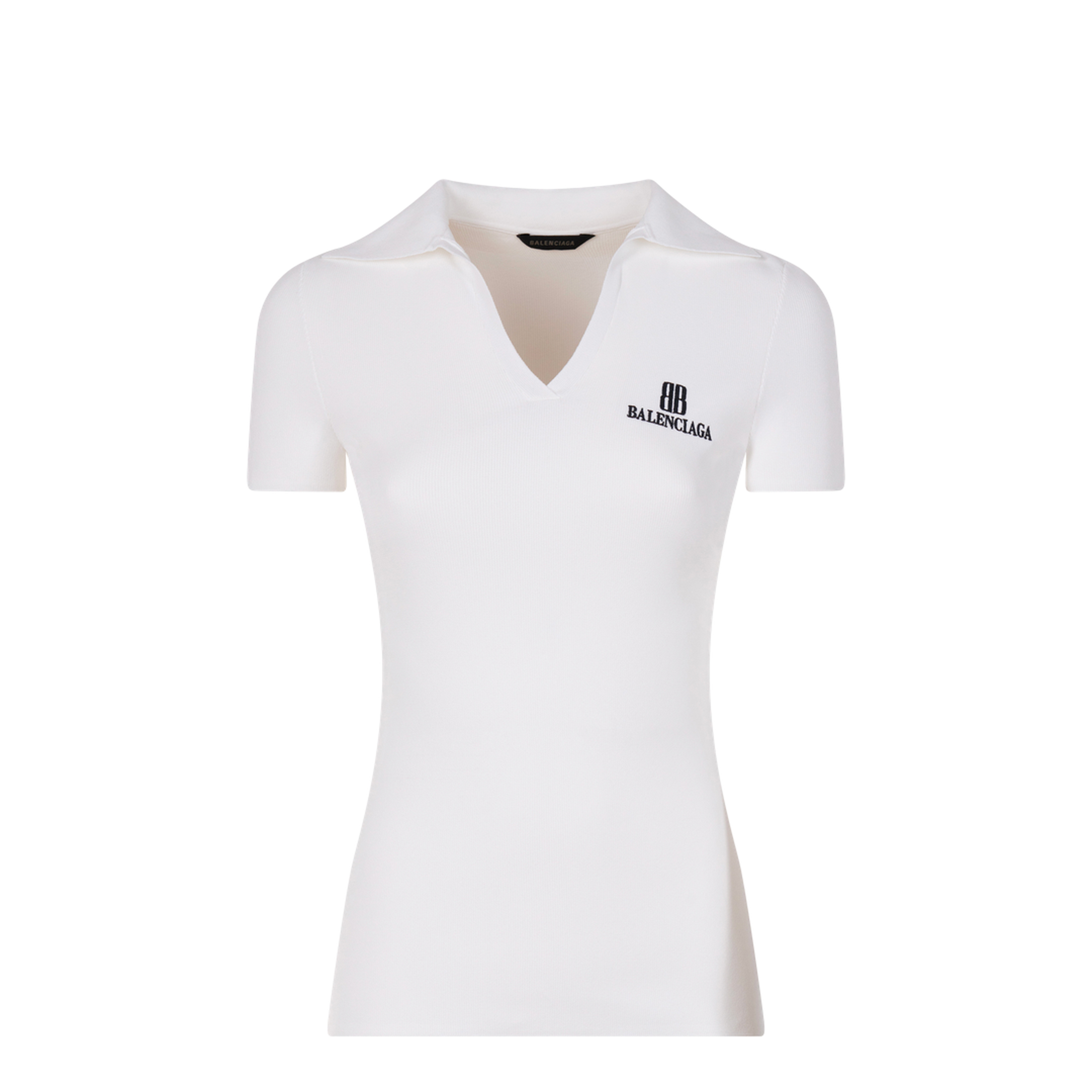 Ribbed V-Neck Short-Sleeved Polo Shirt - Image 1