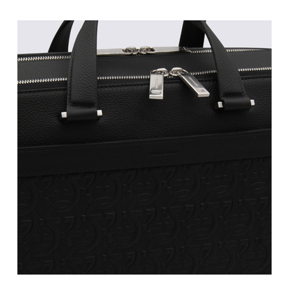 Salvatore Black Leather Business Gancini Top Handle Bag - Image 3