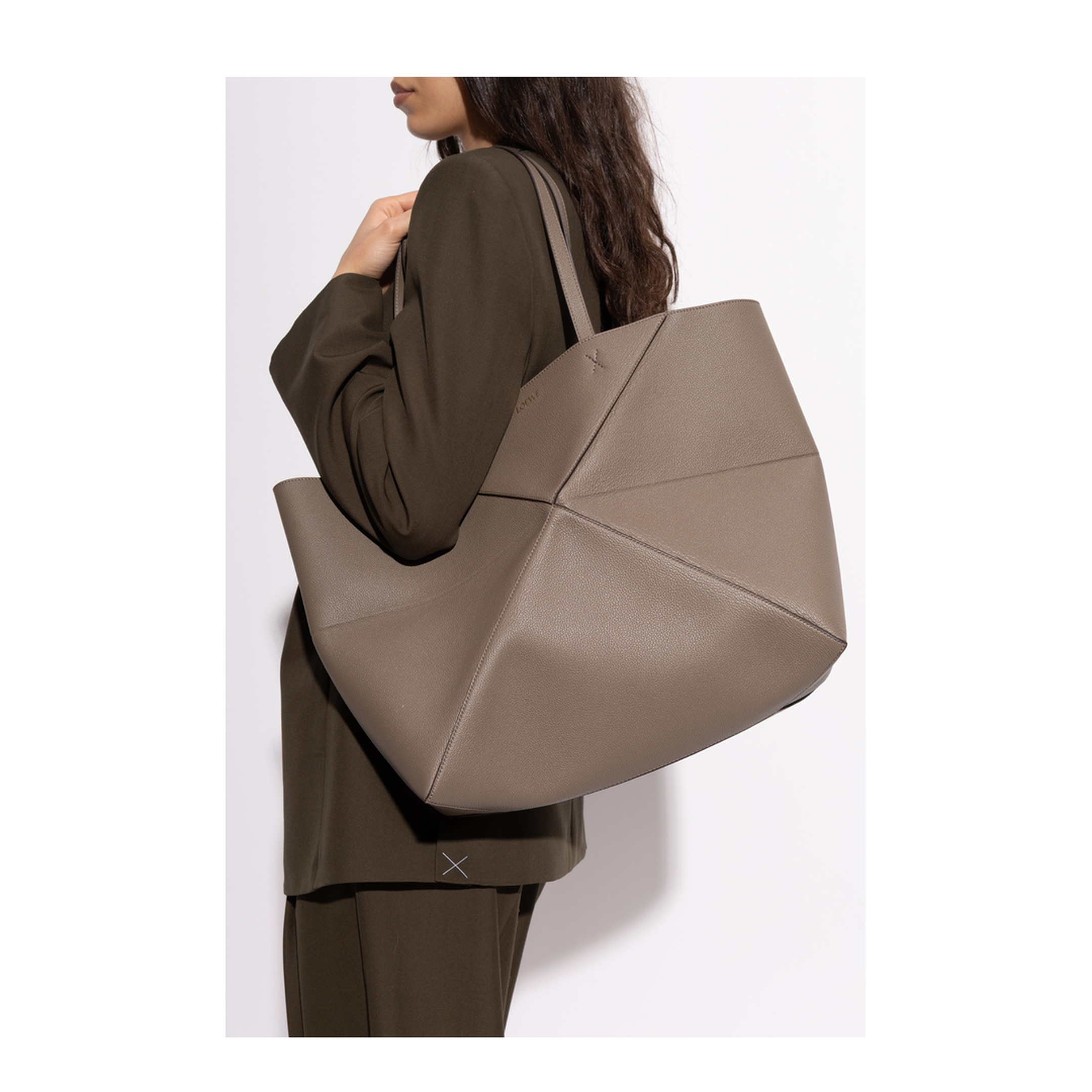 Puzzle Fold Large Horizontal Calfskin Tote - Taupe - Image 2