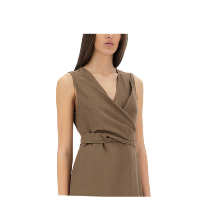 Wrap-Effect Dress Brown - Image 4