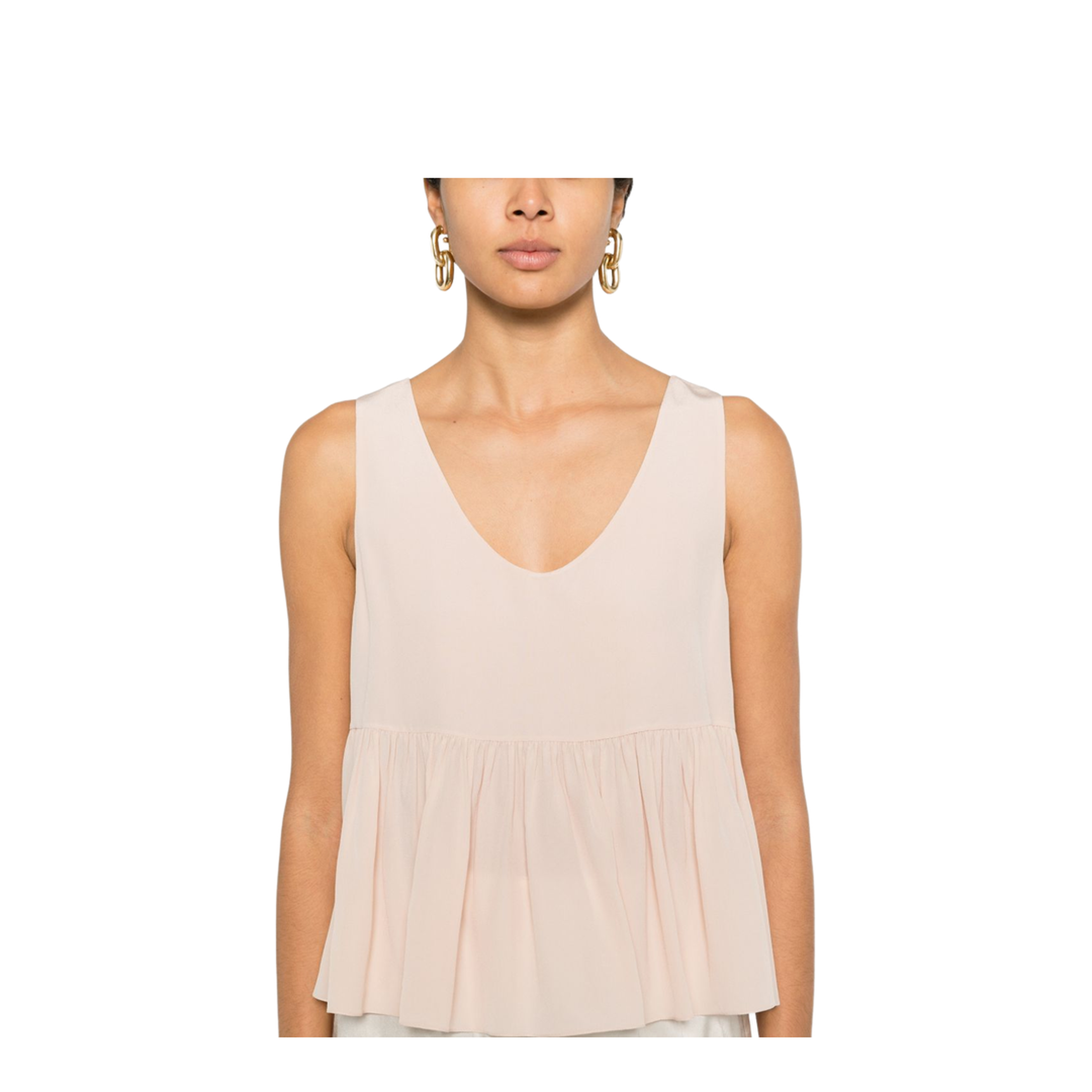 Gathered Sleeveless Top in Crêpe de Chine Pink - Image 2