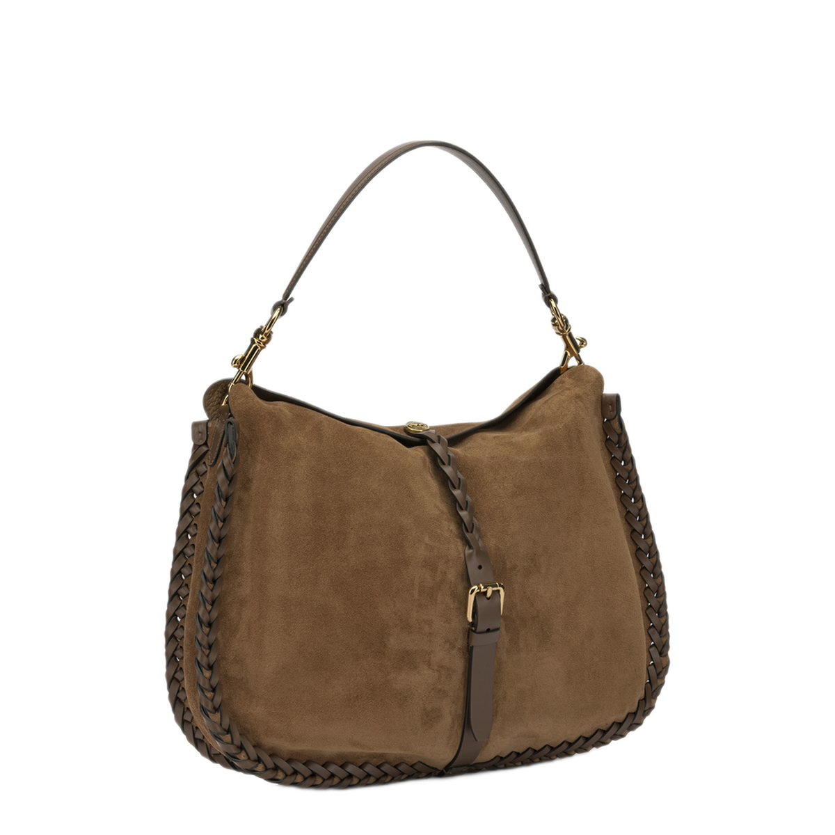 Pony with Threading Maxi Suede Shoulder Bags - Brown - Image 2