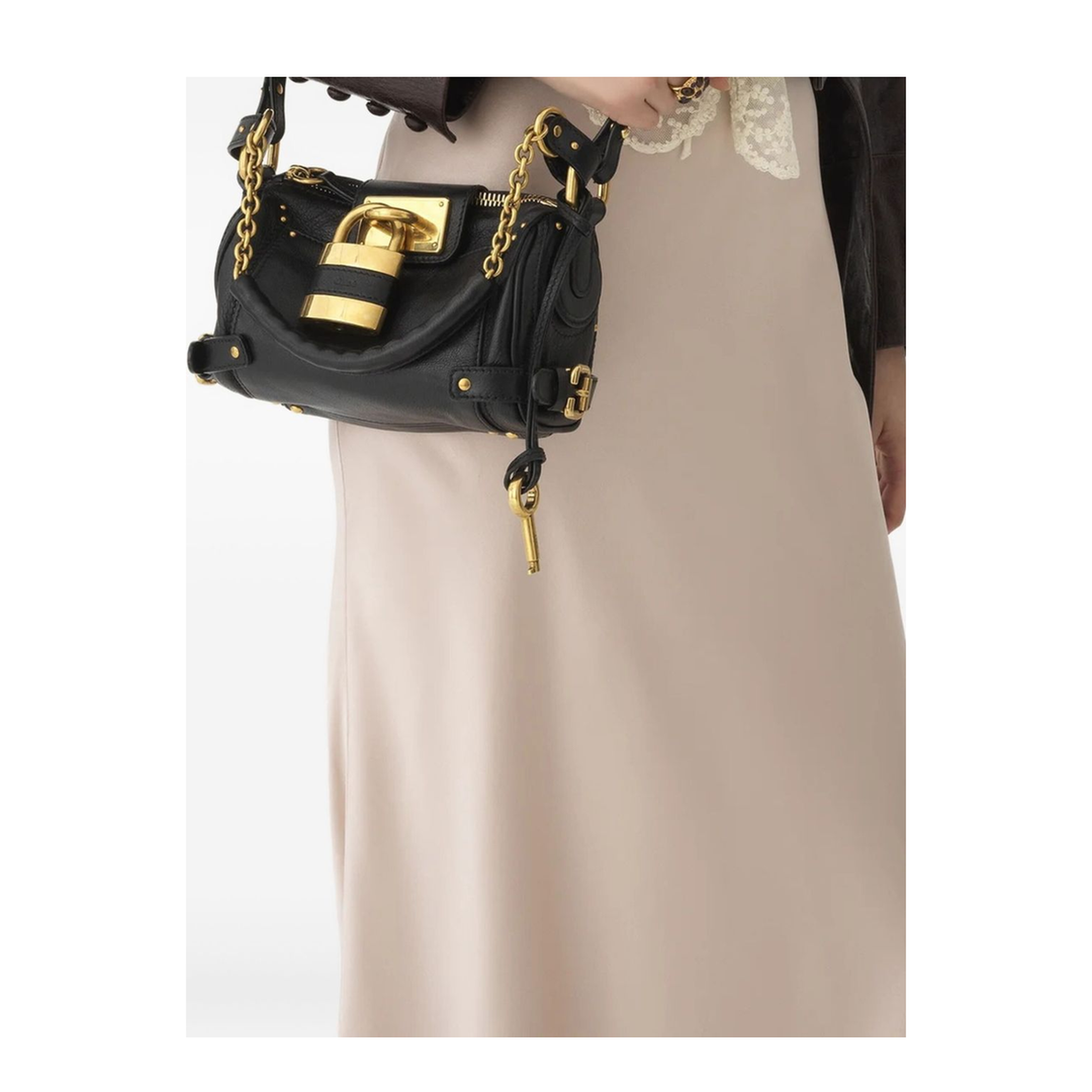 Small Paddington Chain Bag in Grained Leather Black - Image 2