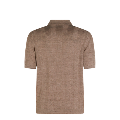 Ribbed Button Polo Shirt Brown - Image 3