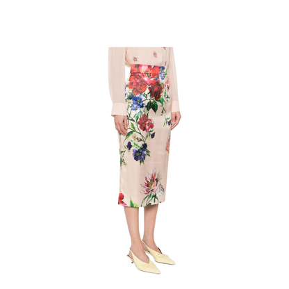 Flower Print Satin Midi Pencil Skirt - Image 5