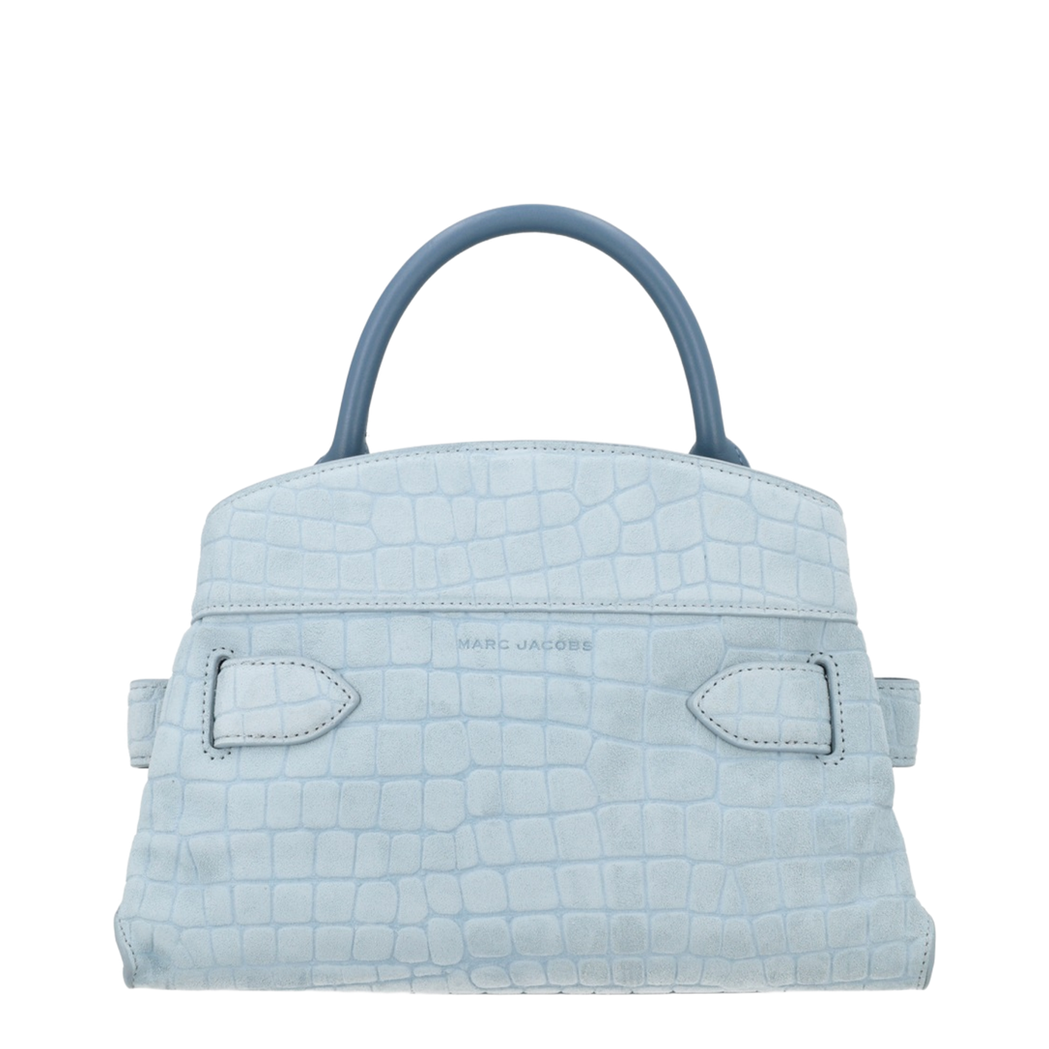 Dakota Small Crocodile-Embossed Italian Suede Satchel - Blue Mist - Image 3